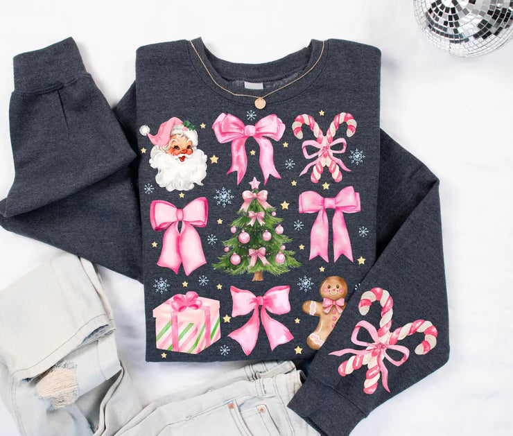 CREWNECK - Pink Bows & Christmas Things - ADULT