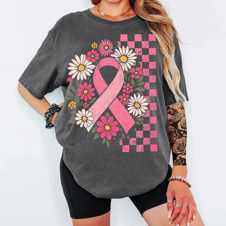 CREWNECK - Pink Ribbon Checkered - ADULT