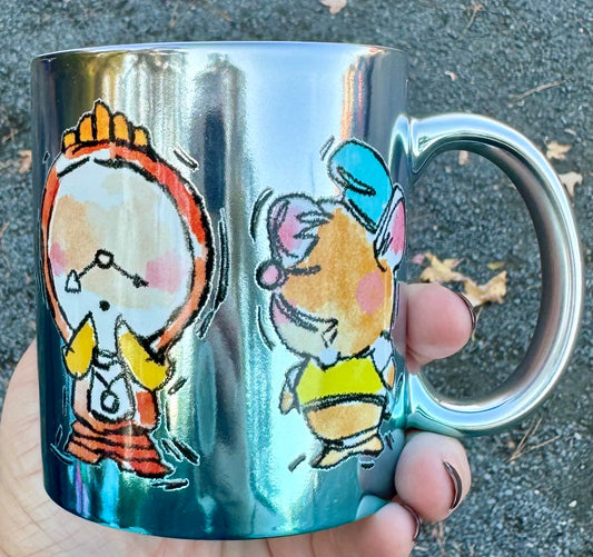 Sketch Characters Coffee Mug - Blue & Silver Ombré