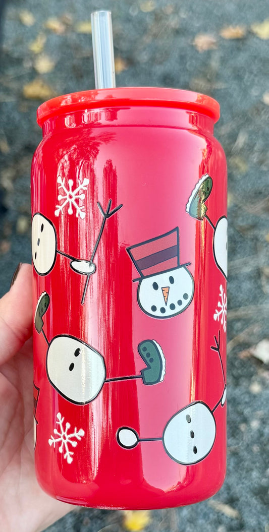 Snowman - 16oz Glass Cup