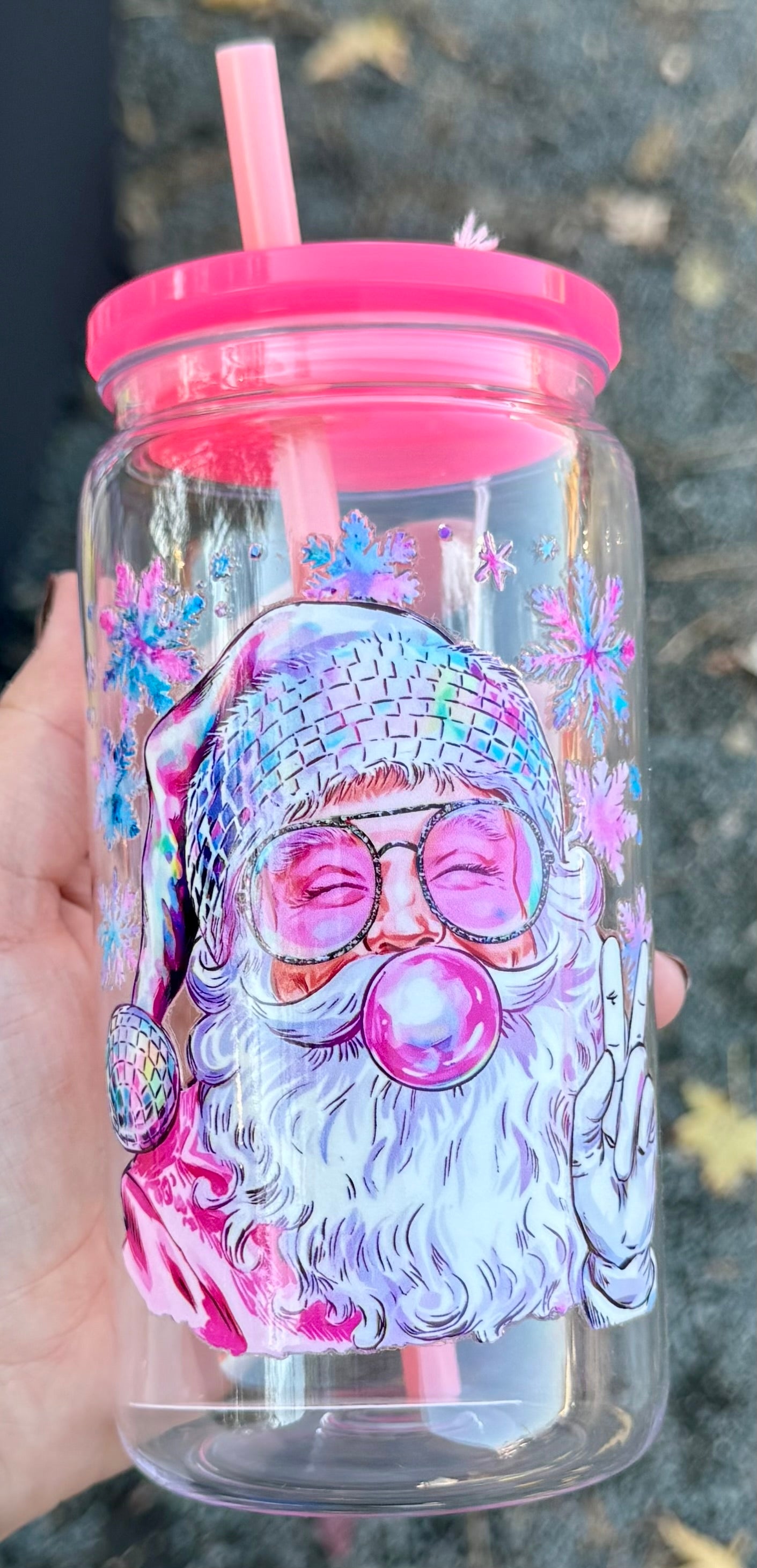 Pink Santa - 16oz Plastic Cup