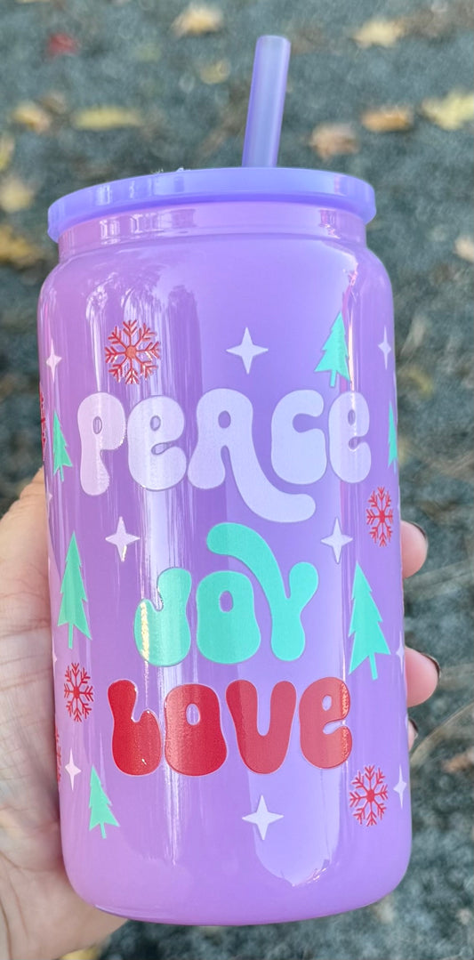 Peace Joy Love - 16oz Glass Cup