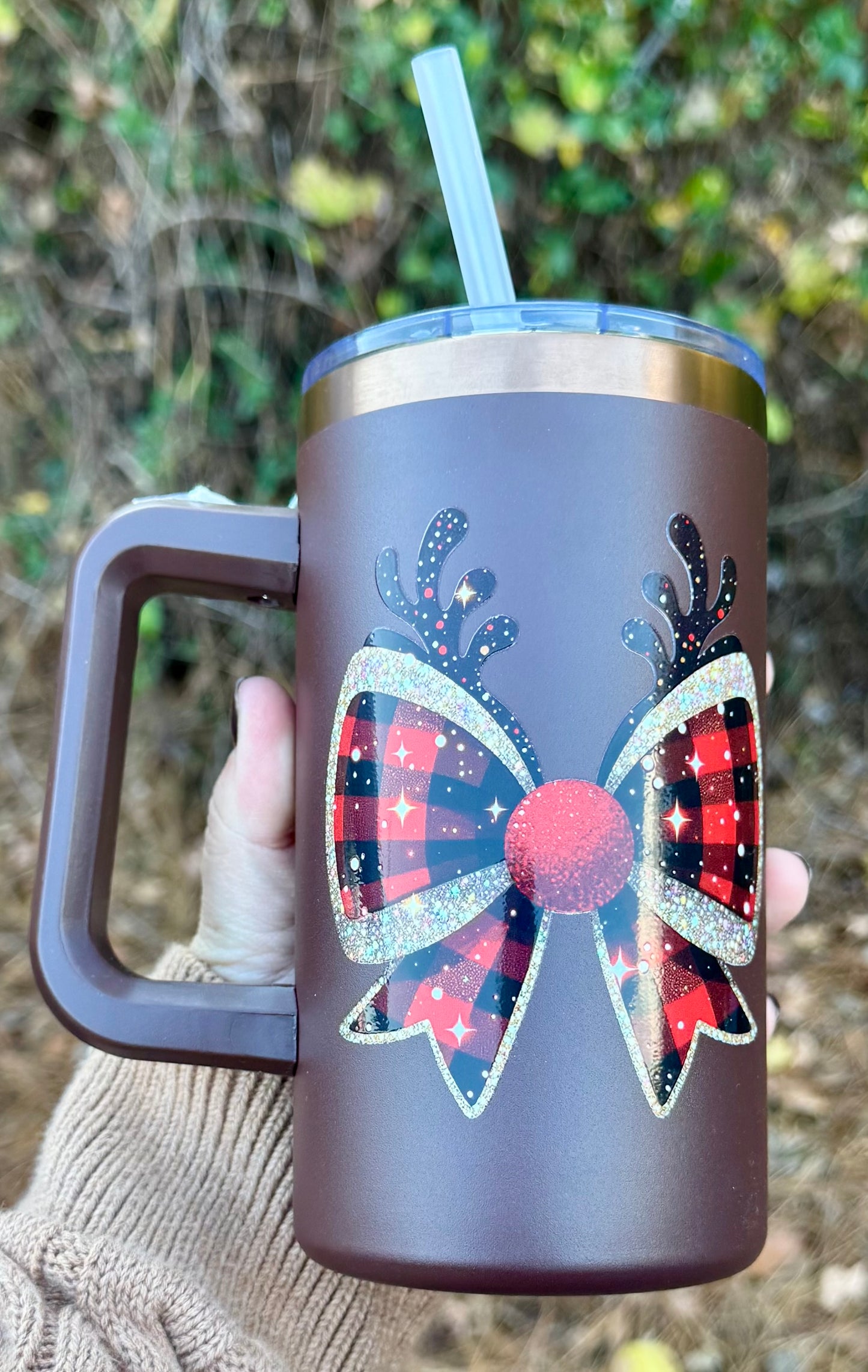 Plaid Deer Bow SS w/ Handle - 20oz