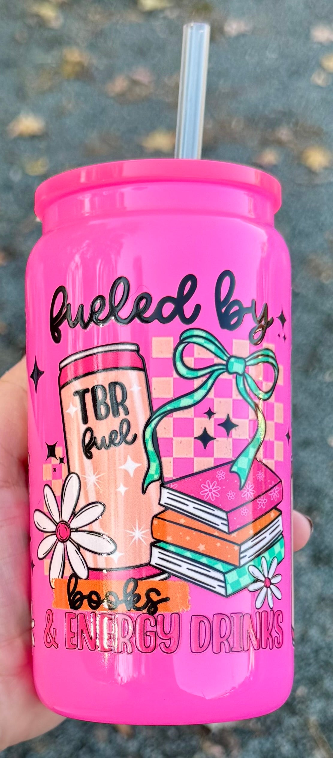 Fueled By Books & Energy Drinks - 16oz Glass Cup