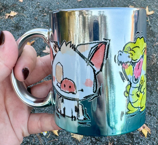 Sketch Characters Coffee Mug - Blue & Silver Ombré