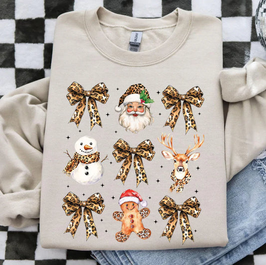 CREWNECK - Leopard Bows & Christmas Things - ADULT