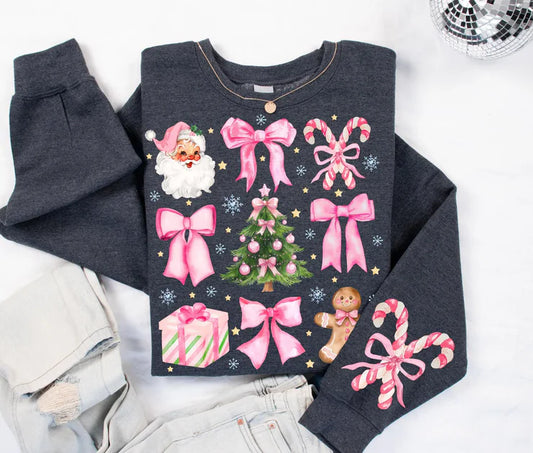 CREWNECK - Pink Bows & Christmas Things - ADULT